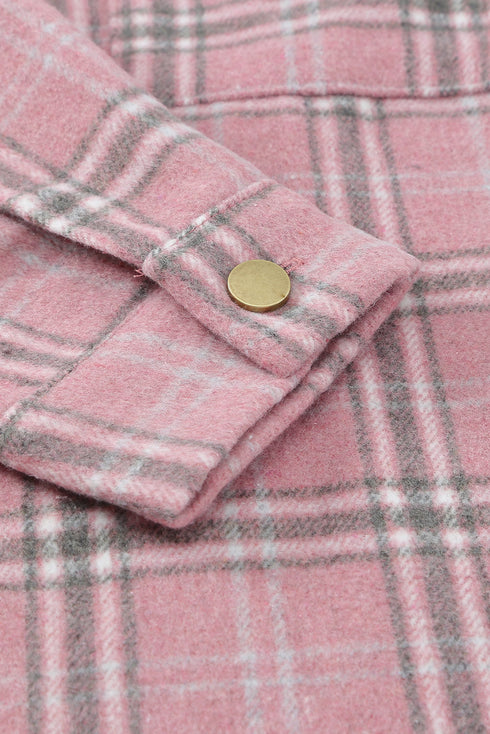 Plaid Pattern Buttoned Shirt Coat With Slits